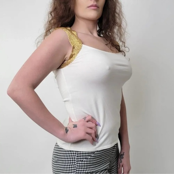 Elegant White and Gold Women's Top - Picture 9 of 11